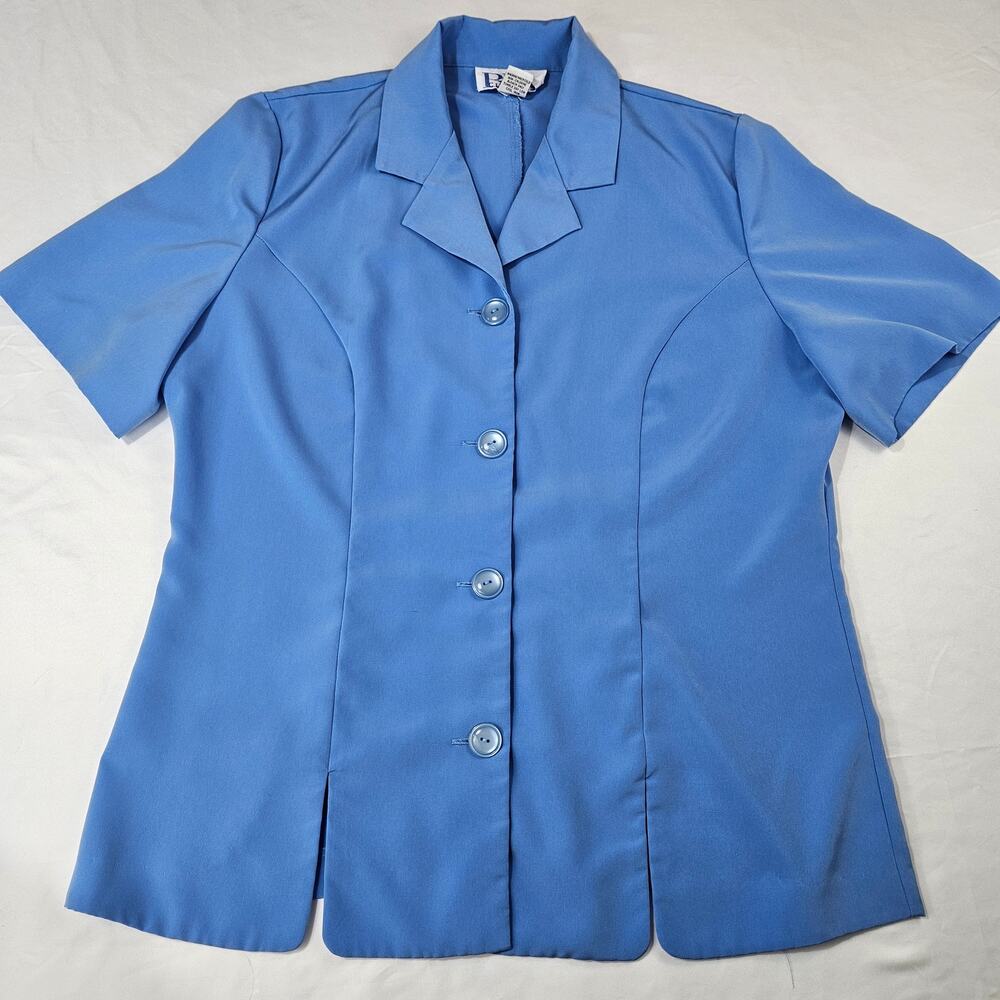 BFA Classics Light Blue Short Sleeve Button Front Blazer Top Size 14T Vintage